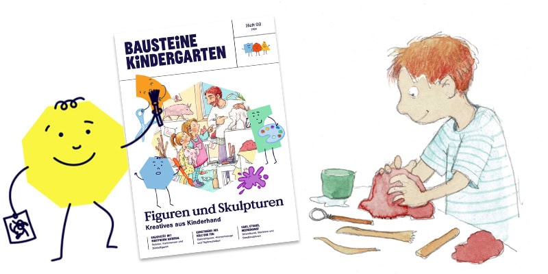 Titelbild der Ausgabe und Kind, das Ton formt